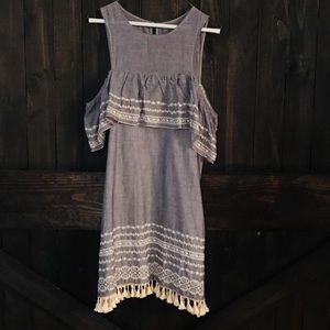 Open shoulder with fringe detail dress.  Size M